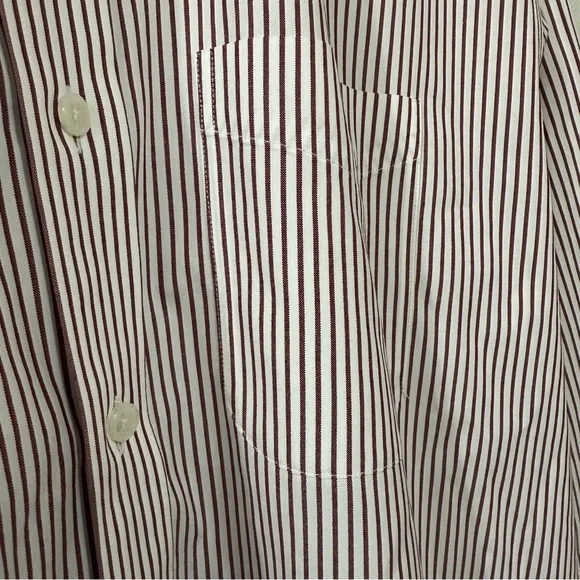 L.L. Bean Men’s Long Sleeve button down shirt Burgundy White Stripes Sz 16 - 35 - Picture 5 of 7